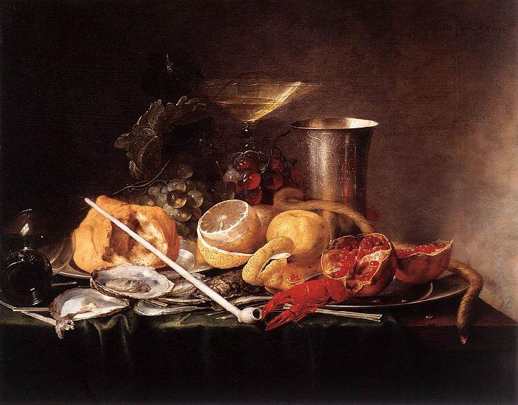 Jan Davidsz. de Heem Still-Life, Breakfast with Champaign Glass and Pipe oil painting image